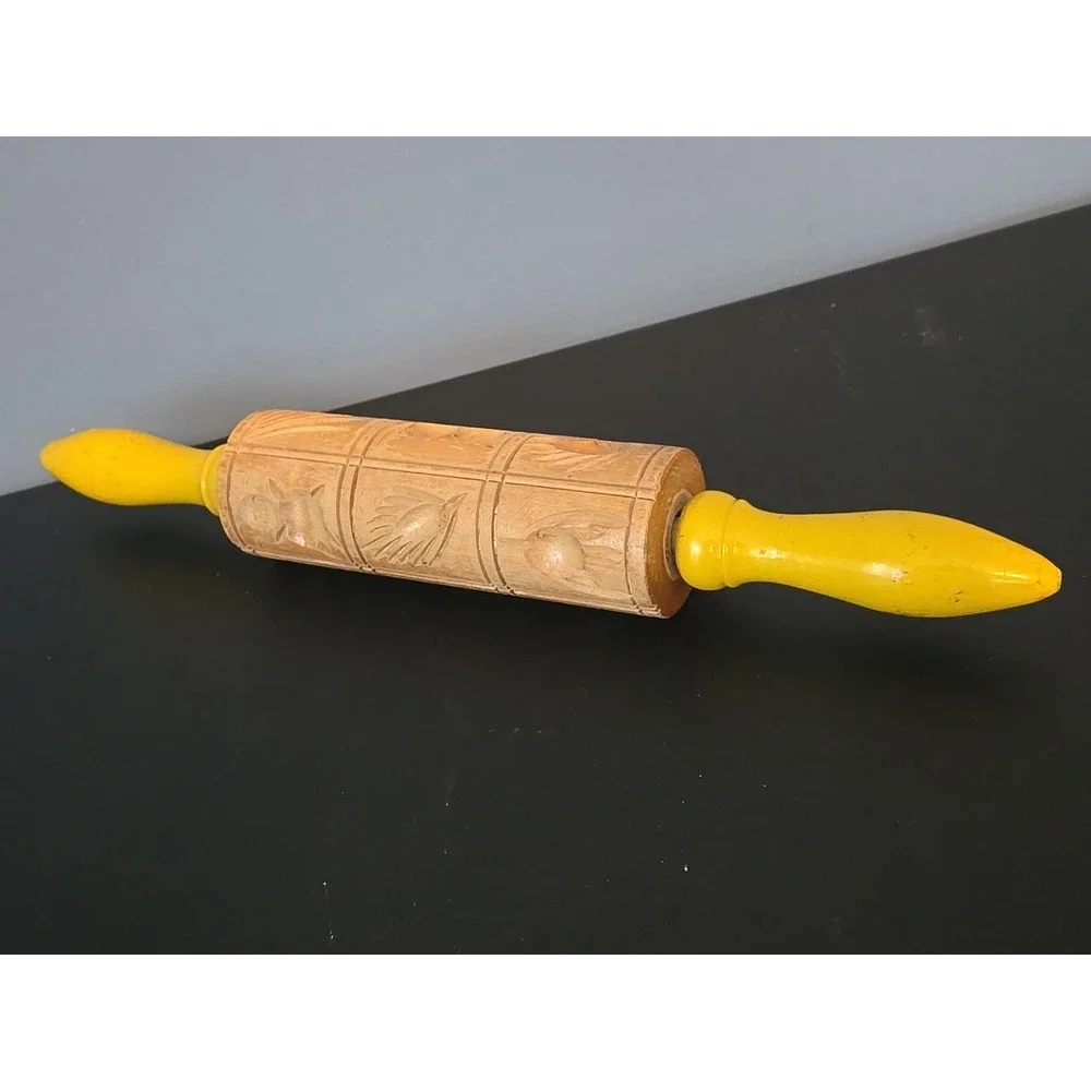 Vintage Wood Springerle Rolling Pin‎ Shortbread Cookie Wood Mold